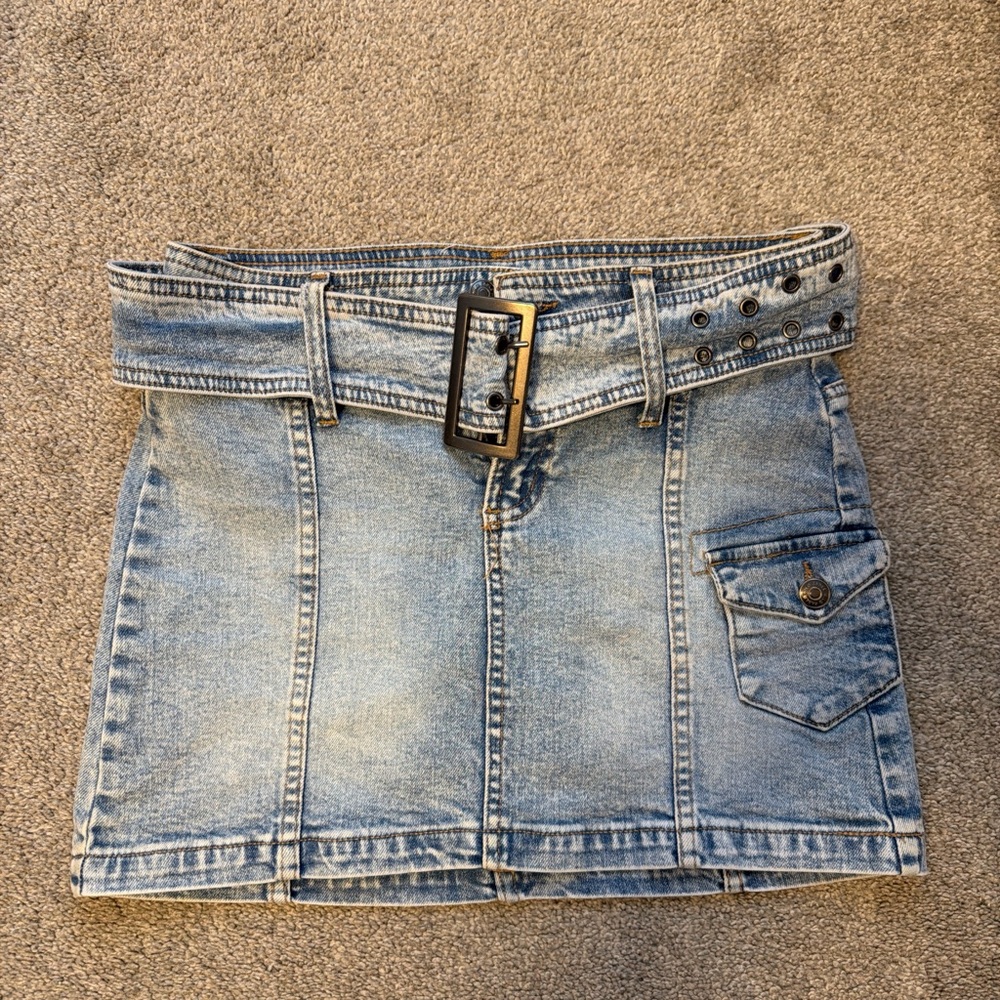 Denim Mini Skirt with Belt